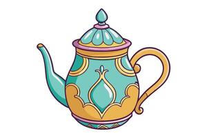 Illustration of a vintage style teapot with ornate detailing and vibrant colors, ideal for design or cultural storytelling vector