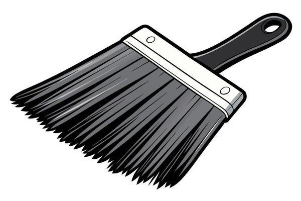 Detailed black paintbrush illustration isolated on white background, showing realistic bristles and ergonomic handle design