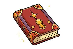 Fantasy illustration of an enchanted magical book with intricate golden keyhole design, glowing details, and mysterious charm vector