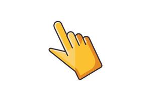 Cartoon style hand cursor icon in vibrant yellow tones, representing clicking, navigation, and user interaction on a white background vector