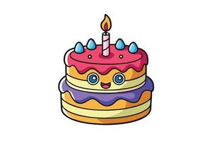 Playful and vibrant cartoon birthday cake with multiple layers and candles, great for party decorations, events, and joyful themes vector