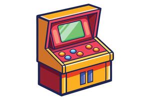 art of a nostalgic arcade gaming machine with bold colors, buttons, and screen ideal for retro gaming enthusiasts vector