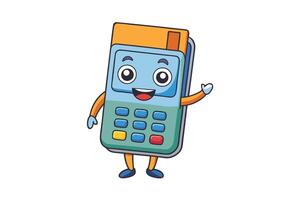 Cute and colorful point of sale terminal character waving with a friendly smile, perfect for payment or retail concepts vector