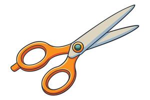 Close up detailed art of scissors featuring orange handles and sleek blades on a white isolated backdrop vector