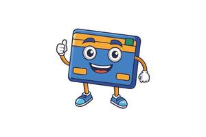 Cartoon credit card icon with cheerful face, colorful design, and cute expression on a white background, perfect for payment themes vector