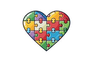 Colorful illustration of a heart made from interlocking puzzle pieces, symbolizing unity, love, and collaboration in vibrant colors vector