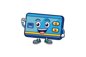 Playful credit card mascot with happy face and expressive features, showcasing a fun financial theme illustration in bold colors vector