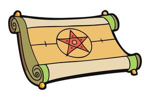 Stylized Magic Spell Scroll Featuring a Pentagram Design, Perfect for Fantasy, Mystical, and RPG Concepts vector