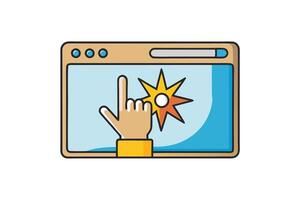 Creative cartoon illustration of a hand clicking on a web interface, symbolizing user interaction, web navigation, and digital access vector