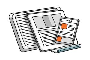 Clean artwork featuring folded newspapers and tablets, ideal for themes of journalism, communication, and media evolution vector
