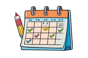Creative flat design calendar with marked tasks and checklist, representing productivity, scheduling, goal tracking, and time efficiency vector