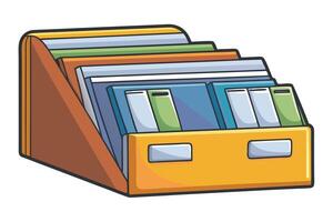 Colorful archive folders organized in a wooden box on a white background, perfect for representing office organization and file storage vector