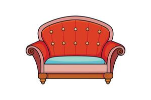 Colorful cartoon armchair illustration with vibrant design, upholstered backrest, and detailed buttons on white background vector