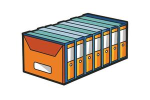Cartoon style archive storage box containing colorful folders, perfect for concepts like filing, office management, or productivity themes vector