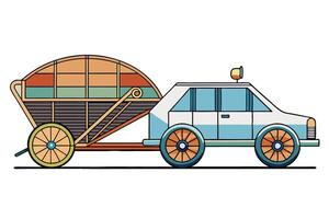 Creative illustration comparing modern and traditional vehicles, symbolizing technological progress and historical transportation vector