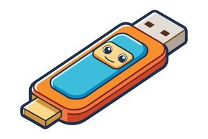 Playful USB flash drive illustration in cartoon style for digital data storage and file transfer themes vector