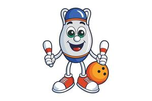 Adorable illustrated bowling icon with animated features, bright colors, and a playful look, great for sports, games, and entertainment concepts vector