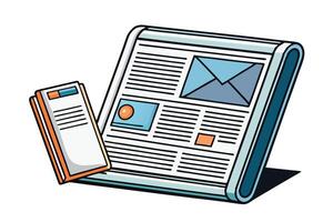 Stylized illustration of newspapers and electronic devices, blending traditional and digital media concepts in a simple format vector