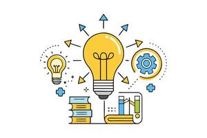 Creative illustration of an innovative lightbulb concept symbolizing knowledge, growth, and expansion with educational elements vector
