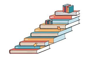artistic representation of books forming a staircase, symbolizing academic growth, knowledge acquisition, and continuous self improvement vector
