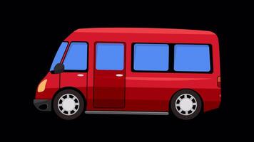 Running van car animation transparent background on alpha channel, seamless loop, side view, flat design, graphic source element video