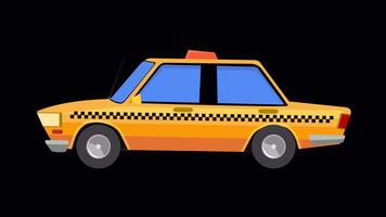 Yellow taxi cab 2d cartoon, car driving animation. Seamless loop animated, Transparent background on alpha channel. video
