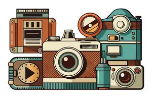 Elegant composition of vintage cameras in a modern design with artistic detailing and textured finishes vector