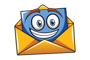 Funny cartoon email icon with bright yellow envelope and joyful smile, ideal for modern digital communication visuals vector