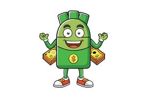 Illustration of a smiling cartoon dollar character with arms and legs, perfect for finance related projects or playful designs vector