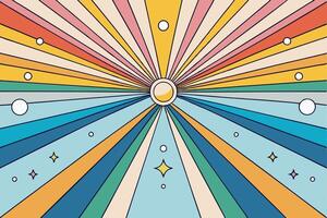 Colorful artwork featuring symmetrical rays of light, geometric patterns, and abstract design elements for creative projects vector