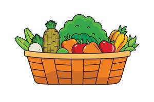 Colorful Basket of Fresh Vegetables with Zucchini, Bell Peppers, Tomatoes, and Herbs in a Fun and Playful Design vector