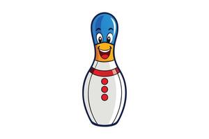 Colorful cartoon illustration of a happy bowling pin character with bright colors and cheerful expressions on a white background vector