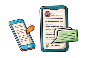 Creative design of smartphones with checklist, messaging, and file icons, representing digital productivity and communication vector