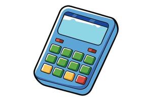 Blue cartoon calculator with colorful buttons and a digital display, creatively illustrated for educational or office related designs vector