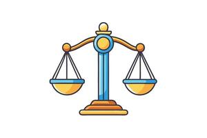 Illustration of a legal balance scale icon symbolizing justice, equality, and fairness in a colorful cartoon style on a white background vector