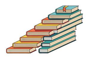 colorful image of books arranged in steps, illustrating knowledge progression, intellectual growth, and success through education vector