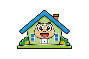 Creative cartoon house icon with a smiling face, symbolizing joy, home, and community in a vibrant and cheerful design on a white background vector