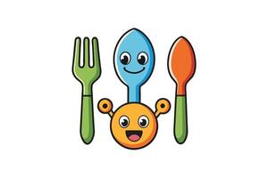 Playful cartoon utensils with bright colors and happy expressions, suitable for culinary, dining, or kids' food branding projects vector