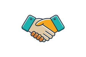Colorful cartoon handshake icon symbolizing partnership, agreement, and teamwork in a vibrant and modern graphic style on a white background vector