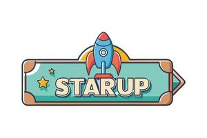 Colorful rocket and stars startup banner icon for business growth, innovation, and new ventures with retro styled design vector