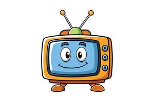 Colorful cartoon style television with a happy expression and retro design, featuring antennas and buttons, isolated on white background vector