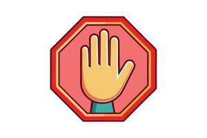 Bright and detailed stop sign icon featuring a hand symbol, ideal for concepts like caution, rules, and safety communication vector