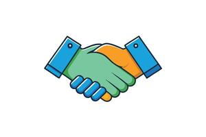 Stylized handshake illustration representing collaboration, mutual understanding, and business agreement with bright colors and clean design vector