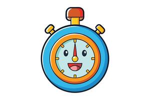 Cartoon stopwatch illustration with a cheerful face, vibrant colors, and playful design isolated on a white background vector