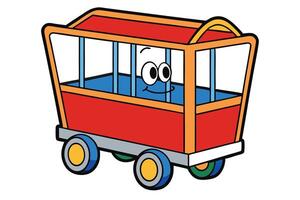 Playful Cartoon Trolley Illustration in Bright Colors, Featuring Unique Personality and Smiling Expression vector