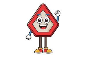Cartoon stop road sign with cheerful expression and bright colors on a white background, representing safety and traffic control vector