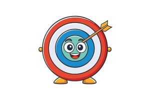 Creative cartoon target illustration with colorful bullseye and arrow design concept on a white background for marketing and goals vector