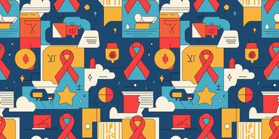 The Cute World Cancer Seamless Pattern on Blue Background in Abstract Style vector