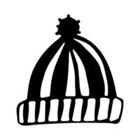 Winter hat on isolated white background in doodle style.Haddress in handmade style.Knitting. vector