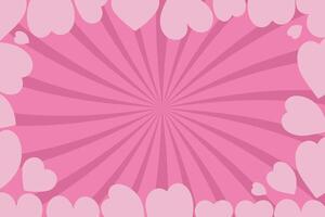 Abstract background of rays and hearts for Valentine's Day. Festive frame. vector